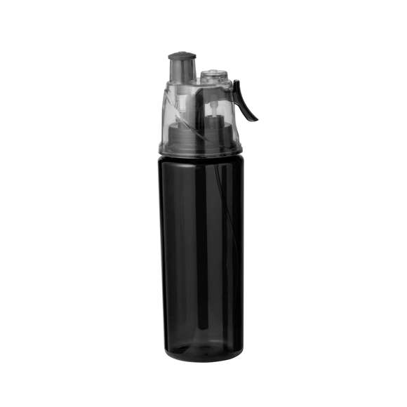 Bidón de 600 ml de capacidad, con vaporizador en el tapón para refrescarse. De acabado transparente, incluye dosificador y tapón a rosca para un óptimo sellado. Disponible en variados colores y presentado individualmente en caja de diseño kraft.