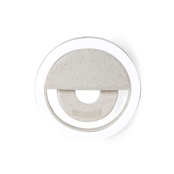 Anillo de luz LED para smartphone, fabricado en resistente caña de trigo. Ajustable a cualquier smartphone, con 36 LEDs y 3 niveles de intensidad de luz. Batería de 80 mAh y recargable por USB (cable Micro USB incluido). Presentado en atractiva caja de diseño, con manual de instrucciones disponible en español e inglés.La caña de trigo fomenta la utilización de materias primas naturales, reduciendo así las emisiones contaminantes.