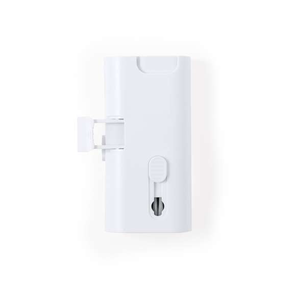 Completo set de limpieza de 6 funciones, especialmente diseñado para el cuidado y mantenimiento de los gadgets tecnológicos. Todos los accesorios se alojan en el interior de la carcasa y se están listos para usar deslizando el botón correspondiente a cada uno de ellos. Incluye depósito interior rellenable con pulverizador, zona limpia pantallas, punta metálica, bastón limpiador, cepillos de diferentes formas y accesorio para extraer teclas. Fabricado en resistente ABS, con elegante diseño en color blanco y presentado individualmente en caja de diseño kraft.