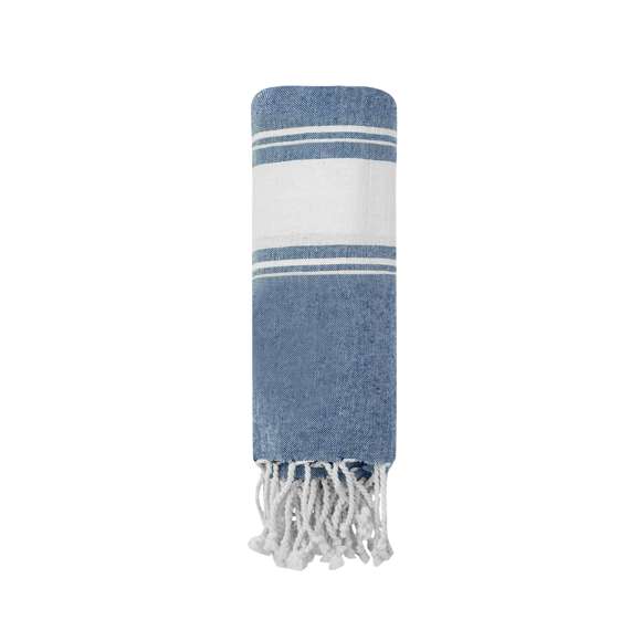 Suave pareo de toalla de 180g/m2 en combinación de algodón y poliéster. Disponible en variada gama de colores en tono bicolor. Presentado individualmente en bolsa.
