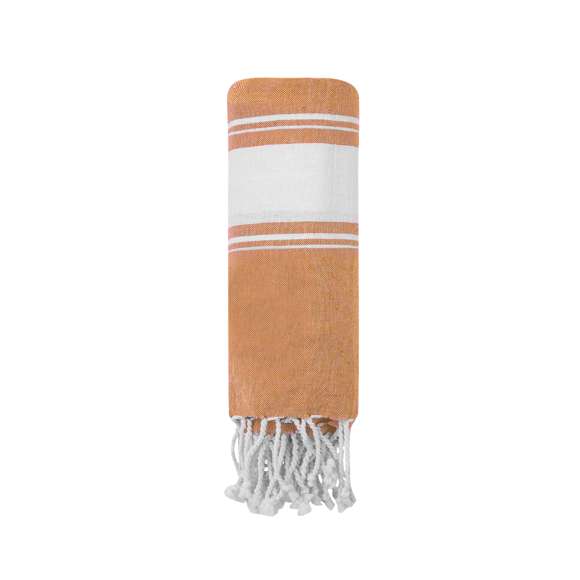 Suave pareo de toalla de 180g/m2 en combinación de algodón y poliéster. Disponible en variada gama de colores en tono bicolor. Presentado individualmente en bolsa.