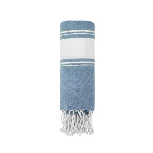 Suave pareo de toalla de 180g/m2 en combinación de algodón y poliéster. Disponible en variada gama de colores en tono bicolor. Presentado individualmente en bolsa.