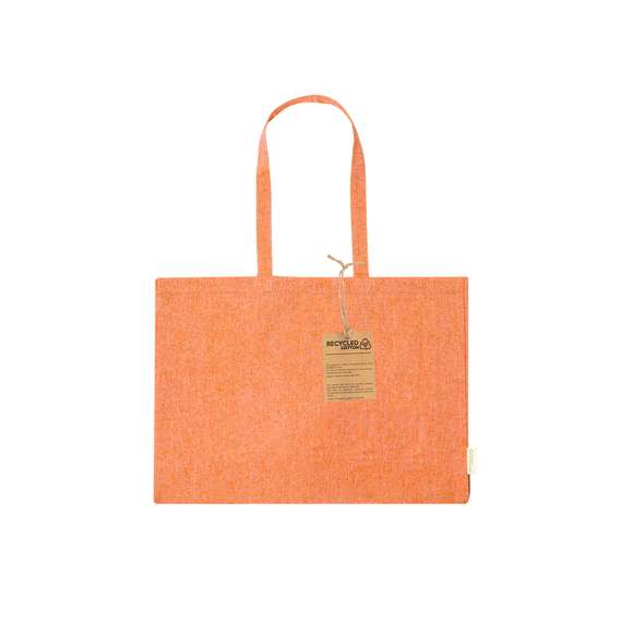 Bolsa fabricada en algodón reciclado de alto gramaje 220g/m2. De acabado cosido y con asas largas reforzadas. Con fuelle y disponible variados colores. Logotipo algodón reciclado en etiqueta exterior. Resistencia hasta 9 kg de peso.