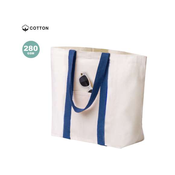 Bolsa fabricada en resistente algodón de 280g/m2. De acabado cosido, cierre de botón, fuelle y asas largas de 60cm reforzadas, en diversos colores. Además, tiene bolsillo exterior de fácil acceso y otro interior con cierre de cremallera. Resistencia hasta 10kg de peso.