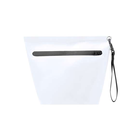 Portatodo impermeable fabricado en resistente pvc. Cierre de seguridad por cremallera con asa de transporte con mosquetón de plástico giratorio. Disponible en variada gama de colores con cremallera y asa de color negro.