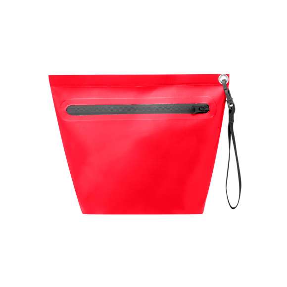 Portatodo impermeable fabricado en resistente pvc. Cierre de seguridad por cremallera con asa de transporte con mosquetón de plástico giratorio. Disponible en variada gama de colores con cremallera y asa de color negro.