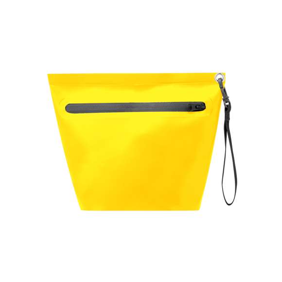 Portatodo impermeable fabricado en resistente pvc. Cierre de seguridad por cremallera con asa de transporte con mosquetón de plástico giratorio. Disponible en variada gama de colores con cremallera y asa de color negro.