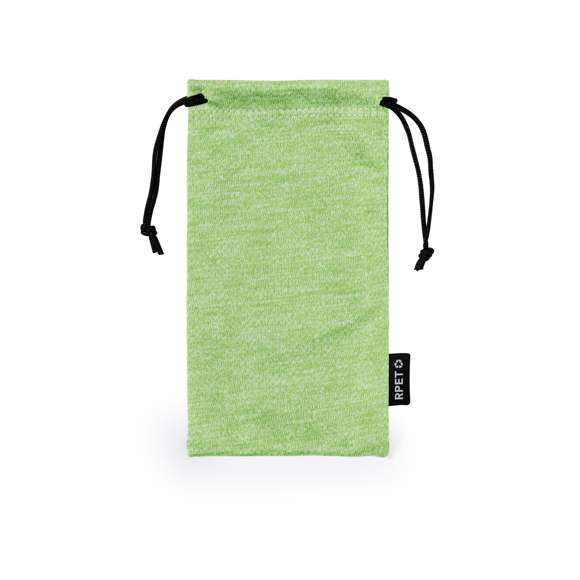 Funda para gafas en suave microfibra RPET y amplia gama de divertidos colores, con cordones autocierre. Con logotipo en etiqueta. El material RPET se elabora a partir de plástico reciclado, para así fomentar la reutilización de residuos plásticos y ayudar a la sostenibilidad del planeta.