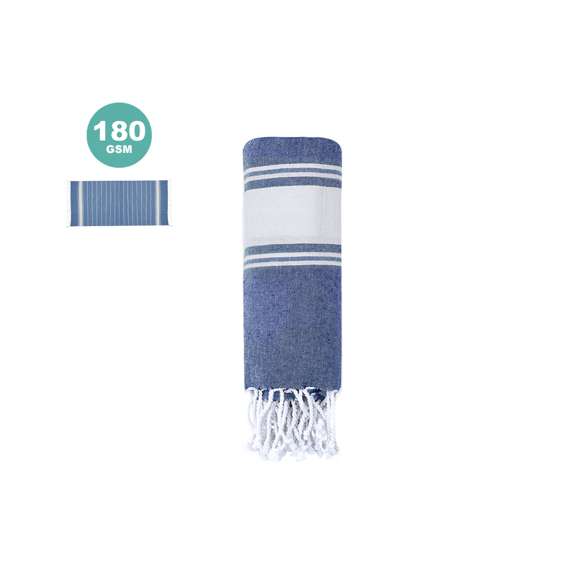 Suave pareo de toalla de 180g/m2 en combinación de algodón y poliéster. Disponible en variada gama de colores en tono bicolor. Presentado individualmente en bolsa.