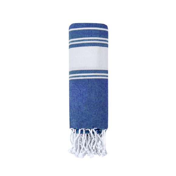 Suave pareo de toalla de 180g/m2 en combinación de algodón y poliéster. Disponible en variada gama de colores en tono bicolor. Presentado individualmente en bolsa.