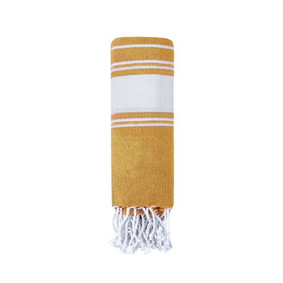 Suave pareo de toalla de 180g/m2 en combinación de algodón y poliéster. Disponible en variada gama de colores en tono bicolor. Presentado individualmente en bolsa.