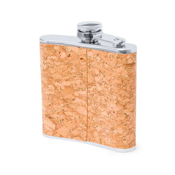 Petaca de línea nature y 170 ml de capacidad. Exterior en corcho natural, con cuerpo de acero inox y tapón de seguridad a rosca. De diseño ergonómico para guardar cómodamente en el bolsillo. Presentada en caja individual de diseño eco en cartón kraft.