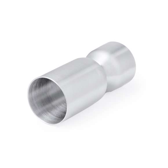 Medidor de bebidas en acero inox de acabado mate. Diseñado especialmente para marcaje en láser y presentado en caja de diseño kraft.