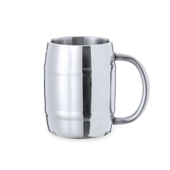 Jarra de acero inox en elegante acabado metálico para los más cerveceros. De 450 ml de capacidad, con cómoda asa y fantástico diseño en forma de barril. Presentada en una caja de diseño kraft.