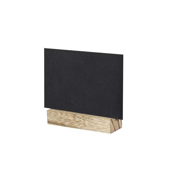Portagráfica con base fabricada en resistente madera. Incluye práctica pizarra para escribir por ambos lados de la misma y viene presentada en caja individual de diseño kraft.