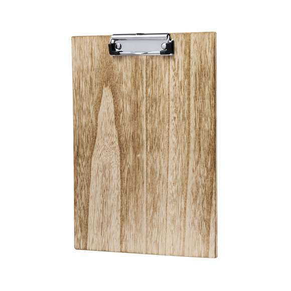 Excelente organizador en suave madera tamaño A4. Con resistente pinza para documentación y presentada individualmente en caja de diseño kraft.