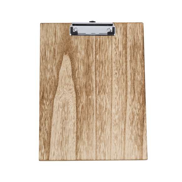 Excelente organizador en suave madera tamaño A4. Con resistente pinza para documentación y presentada individualmente en caja de diseño kraft.
