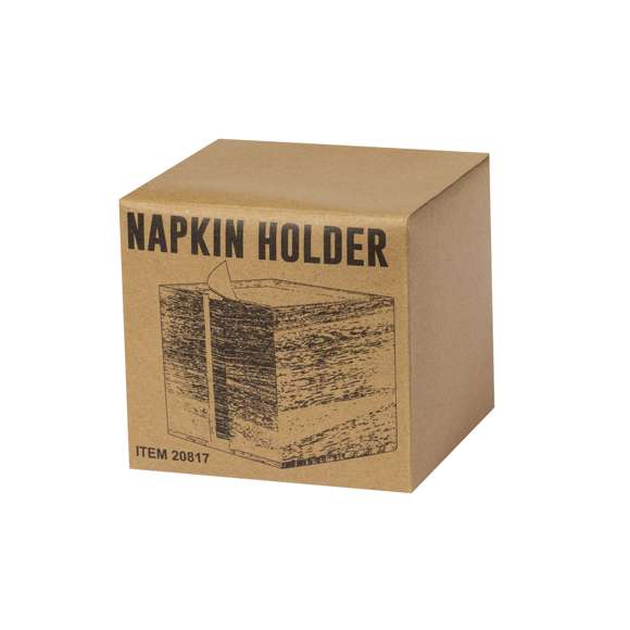 Práctico servilletero fabricado en madera. De diseño industrial, fabricado en suave madera natural con ranura en un lateral para poder coger las servillas con facilidad. Presentado en caja de diseño kraft.