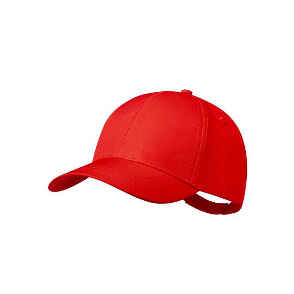 Gorra de 6 paneles en poliéster RPET. Ajustable por el cierre de velcro y disponible en variada gama de colores. Etiqueta distintiva de RPET. El material RPET se elabora a partir de plástico reciclado, para así fomentar la reutilización de residuos plásticos y ayudar a la sostenibilidad del planeta.