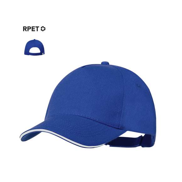 Gorra de 5 paneles en material poliéster RPET. En variada gama de vivos colores, con sandwich en color y acolchado en visera. Orificios de ventilación bordados y cierre ajustable de velcro. Con etiqueta distintiva RPET. El material RPET se elabora a partir de plástico reciclado, para así fomentar la reutilización de residuos plásticos y ayudar a la sostenibilidad del planeta.