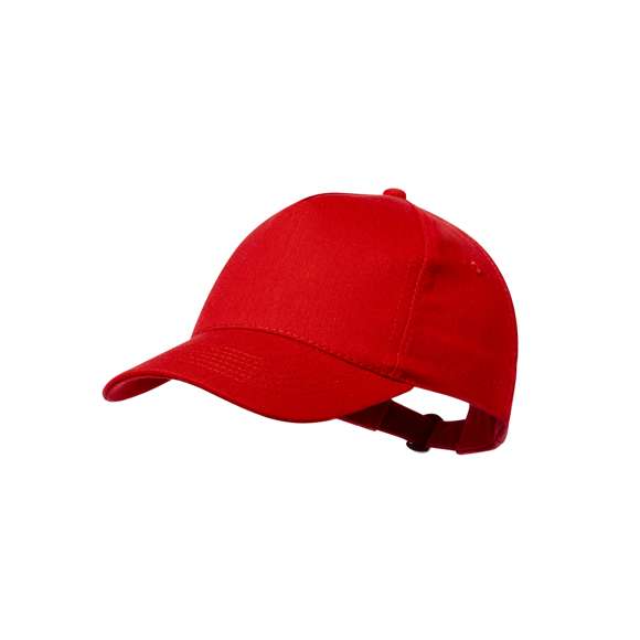 Gorra de 5 paneles en 100% algodón reciclado de suave acabado. Con cierre ajustable de hebilla y orificios de ventilación bordados. Disponible en variada gama de colores, con logotipo en etiqueta.