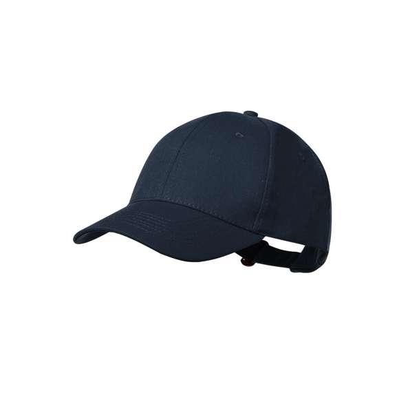 Gorra de 6 paneles en 100% algodón reciclado de suave acabado. Con cierre ajustable de hebilla y orificios de ventilación bordados. Disponible en variada gama de colores, con logotipo en etiqueta.