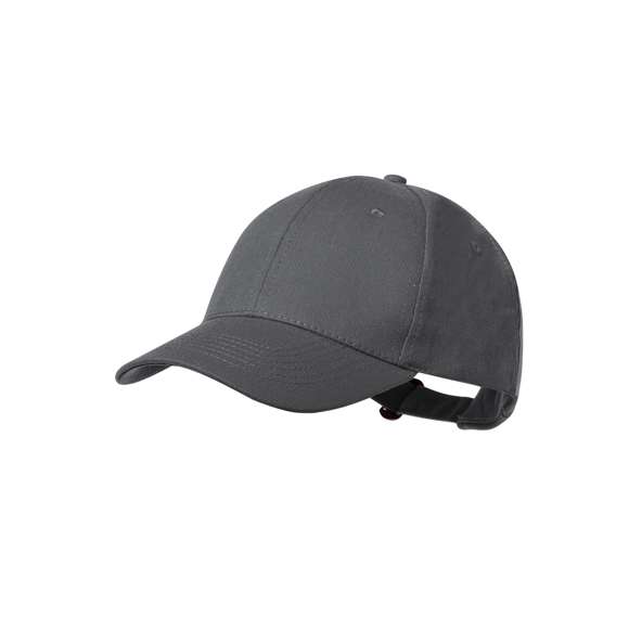 Gorra de 6 paneles en 100% algodón reciclado de suave acabado. Con cierre ajustable de hebilla y orificios de ventilación bordados. Disponible en variada gama de colores, con logotipo en etiqueta.