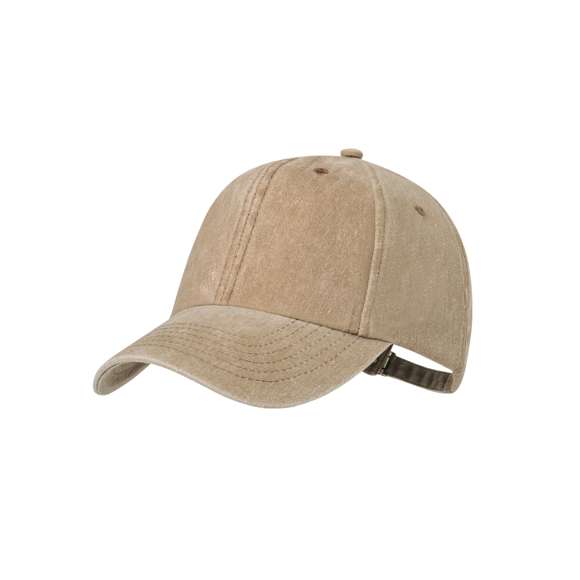 Gorra de 6 paneles de acabado efecto lavado. Fabricada en suave algodón 100%, con orificios de ventilación bordados. Con cierre trasero ajustable de hebilla metálica y disponible en variada gama de colores naturales.