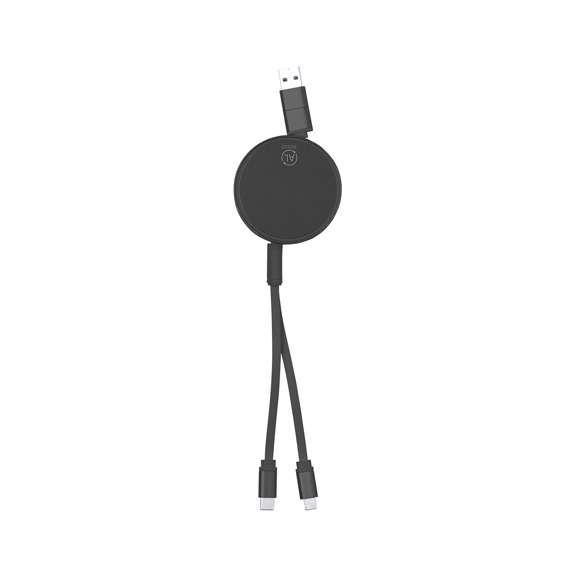 Cable cargador y sincronizador extensible, apto para transferencia de datos y fabricado en Aluminio Reciclado de acabado metalizado. Carcasa central con amplia superficie de marcaje, especialmente diseñada para grabado en láser. Disponible en variada gama de colores, con cables a juego. Conexiones de entrada Tipo C y USB, con salidas Lightning, Micro USB y Tipo C. 5V DC 2.4A. Presentado en bolsa individual de diseño kraft.El Aluminio Reciclado es un material con posibilidades de reciclaje casi infinitas, sin perder sus propiedades originales y consumiendo menos energía en este proceso.Certificación GRS (Global Recycled Standard / Estándar de Reciclaje Global), que garantiza el origen reciclado del material usado para fabricar el producto.
