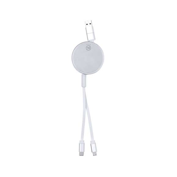 Cable cargador y sincronizador extensible, apto para transferencia de datos y fabricado en Aluminio Reciclado de acabado metalizado. Carcasa central con amplia superficie de marcaje, especialmente diseñada para grabado en láser. Disponible en variada gama de colores, con cables a juego. Conexiones de entrada Tipo C y USB, con salidas Lightning, Micro USB y Tipo C. 5V DC 2.4A. Presentado en bolsa individual de diseño kraft.El Aluminio Reciclado es un material con posibilidades de reciclaje casi infinitas, sin perder sus propiedades originales y consumiendo menos energía en este proceso.Certificación GRS (Global Recycled Standard / Estándar de Reciclaje Global), que garantiza el origen reciclado del material usado para fabricar el producto.