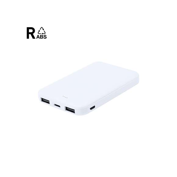 Batería auxiliar externa de tamaño ultra compacto, fabricada en RABS y con 5.000 mAh de capacidad de carga. Incluye salida USB dual para carga simultánea de 2 dispositivos, entrada Micro USB -cable incluido-, y conexión Tipo C de entrada y salida. Con indicador de estado de carga y presentada en atractiva caja de diseño eco. Con amplia superficie de marcaje y manual de instrucciones disponible en español e inglés.El RABS es un plástico altamente reciclable de gran resistencia y con multitud de aplicaciones que lo convierten en una solución eco-friendly. Con certificación RCS, que garantiza el origen reciclado del mismo.Las capacidades mostradas en todas nuestras baterías auxiliares externas son reales, incorporando todas ellas baterías de grado A y no recicladas, con una vida útil de al menos 500 ciclos de carga y según normativa CE. Además, están fabricadas conforme a los estándares RoHS y en cumplimiento con los siguientes requisitos de seguridad:Sistema de protección contra sobrecarga del power bank. Sistema de protección contra descarga completa que proporciona una mayor durabilidad del power bank. Sistema de bloqueo para evitar cortocircuitos. Sistema de transferencia de carga constante, acorde con la capacidad del dispositivo de destino.4000 mAh. Salida USB. Entrada Micro USB