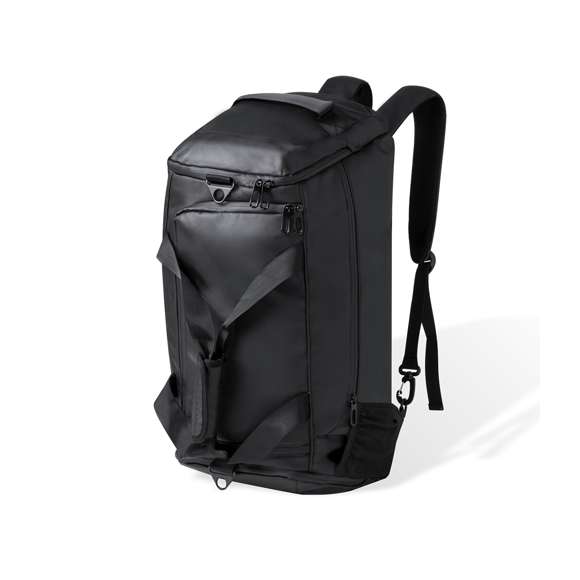 Bolso mochila confeccionado en resistente y suave polipiel. Su compartimento central se cierra mediante cremallera de doble tirador. Además, presenta un bolsillo lateral independiente y uno más en el otro extremo, ambos con cierre de cremallera; y en la base uno especialmente diseñado para zapatos. También incluye bolsillo exterior de rejilla. Ofrece tres opciones de transporte: como mochila, gracias a las asas acolchadas y plegables; como bolso de mano; o bien como bandolera gracias a su cinta para el hombro ajustable. Las cremalleras están discretamente ocultas para un diseño más elegante. Presentado en bolsa individual.