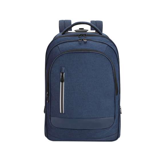 Mochila trolley de 2 ruedas en poliéster 300D de alta calidad. Incluye compartimento interior acolchado para ordenador portátil de hasta 15 pulgadas. Con asa exterior reforzada a juego y prácticos bolsillos en parte frontal. Con cremalleras a juego, además incluye cintas para hombro acolchadas y ocultas en parte posterior para usar como mochila. Presentado en bolsa individual reciclada.