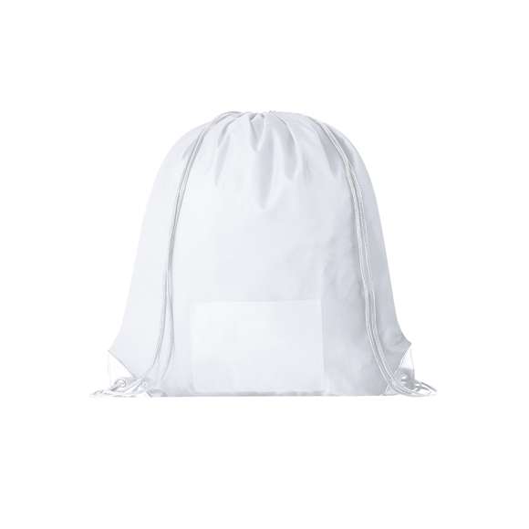 Mochila de cuerdas confeccionada en suave poliéster 210D. Posee cuerdas de autocierre, esquinas reforzadas en negro y argollas metálicas de refuerzo. Cuenta con un bolsillo frontal portadorsal y está disponible en una variada gama de colores (color blanco especialmente fabricado para marcaje en sublimación).
