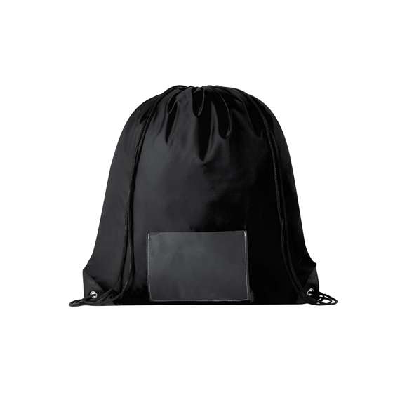 Mochila de cuerdas confeccionada en suave poliéster 210D. Posee cuerdas de autocierre, esquinas reforzadas en negro y argollas metálicas de refuerzo. Cuenta con un bolsillo frontal portadorsal y está disponible en una variada gama de colores (color blanco especialmente fabricado para marcaje en sublimación).