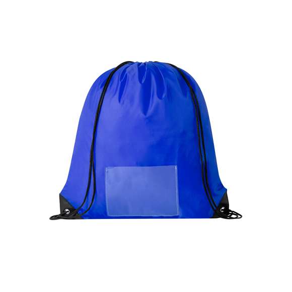 Mochila de cuerdas confeccionada en suave poliéster 210D. Posee cuerdas de autocierre, esquinas reforzadas en negro y argollas metálicas de refuerzo. Cuenta con un bolsillo frontal portadorsal y está disponible en una variada gama de colores (color blanco especialmente fabricado para marcaje en sublimación).