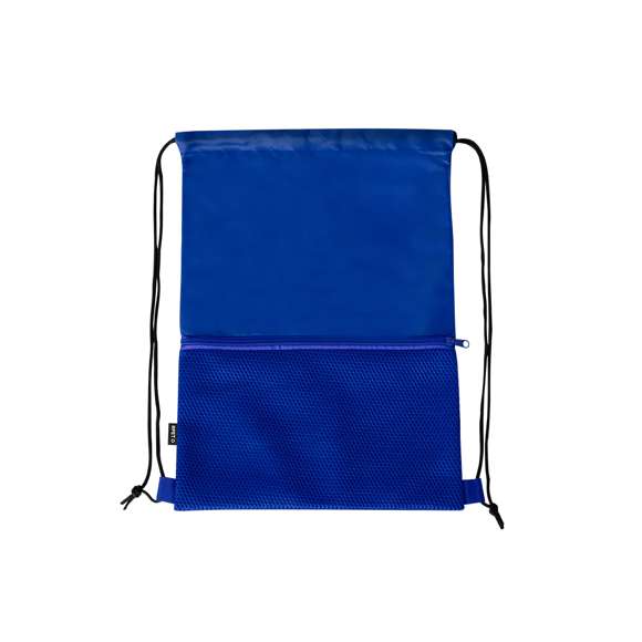 Mochila de cuerdas fabricada en suave poliéster RPET 210D. Cuenta con cuerdas de autocierre negras en argollas de tela. Incluye un bolsillo frontal de rejilla con cierre de cremallera a juego. Logotipo RPET en etiqueta lateral y está disponible en una variada gama de colores (color blanco especialmente fabricado para marcaje en sublimación).El material RPET se elabora a partir de plástico reciclado, para así fomentar la reutilización de residuos plásticos y ayudar a la sostenibilidad del planeta.