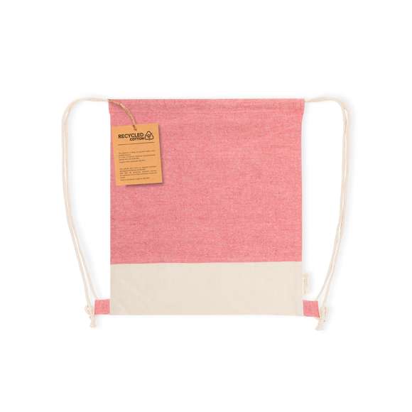 Mochila de cuerdas confeccionada en material 100% algodón reciclado de 120 g/m2. Las cuerdas de autocierre también están fabricadas en algodón con argollas de tela. La base presenta un color natural a juego con las cuerdas, con el logotipo eco visible en la etiqueta lateral. Disponible en una variada gama de colores nature. Resistencia hasta 6kg de peso.