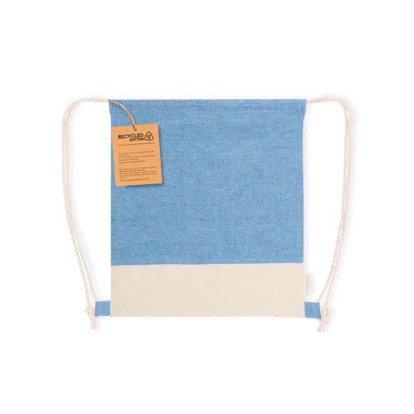Mochila de cuerdas confeccionada en material 100% algodón reciclado de 120 g/m2. Las cuerdas de autocierre también están fabricadas en algodón con argollas de tela. La base presenta un color natural a juego con las cuerdas, con el logotipo eco visible en la etiqueta lateral. Disponible en una variada gama de colores nature. Resistencia hasta 6kg de peso.