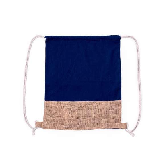 Mochila de cuerdas en material 100% algodón de 120 g/m2 en combinación con yute. Cuerdas autocierre en algodón en blanco con argollas de yute en la base. Disponible en diversos colores. Resistencia hasta 8kg de peso.