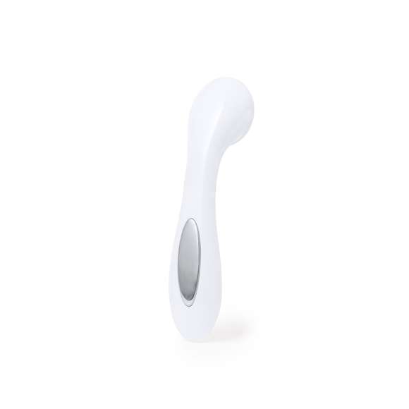 Limpiador facial eléctrico. Eficaz instrumento de belleza para limpiar en profundidad la piel del rostro mediante la vibración, provocando placentero masaje con su base plana y ayudando a abrir los poros para una mejor higienización. Con posibilidad de escoger entre corrientes positivas o negativas, funciona con pila de botón (incluida). Presentado en una caja de diseño kraft.