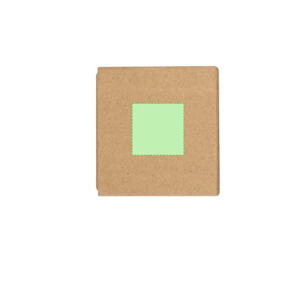 Portanotas fabricado en cartón reciclado. Práctico cubo desplegable con 320 hojas de 7,5x7,5 cm y 125 mininotas adhesivas de 1,5x5cm en variados colores, con práctico hueco para usar como lapicero. El cartón reciclado proviene del reaprovechamiento de excedente de fabricaciones y reciclaje de papel en el final de su vida útil, convirtiéndose en un lienzo ecológico y sostenible.