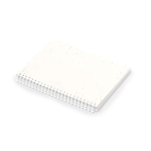 Libreta de anillas con tapas blandas fabricadas en papel de semilla. Con 80 hojas blancas lisas. Las cubiertas incluyen semillas de petunia, convirtiéndolo en papel plantable al final de su vida útil. Incluye instrucciones de plantado en la cubierta trasera y se presenta en una bolsa individual de papel reciclado.