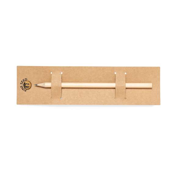 Práctico lápiz con semillas cilíndrico, fabricado en suave madera natural Presentado en un estuche de cartón reciclado que incluye una cápsula de semillas de pino. El cartón reciclado proviene del reaprovechamiento de excedente de fabricaciones y reciclaje de papel en el final de su vida útil, convirtiéndose en un lienzo ecológico y sostenible.
