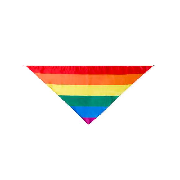 Pañoleta Rainbow multicolor, fabricada en suave poliéster. Con cuerpo en suave poliéster de vivos y variados colores. Pespuntes de refuerzo en los laterales. Todo un orgullo de pañoleta.