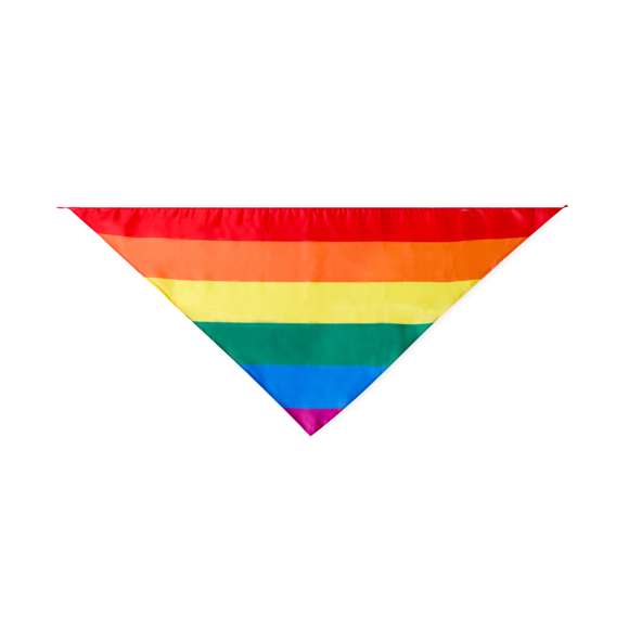 Pañoleta Rainbow multicolor, fabricada en suave poliéster. Con cuerpo en suave poliéster de vivos y variados colores. Pespuntes de refuerzo en los laterales. Todo un orgullo de pañoleta.