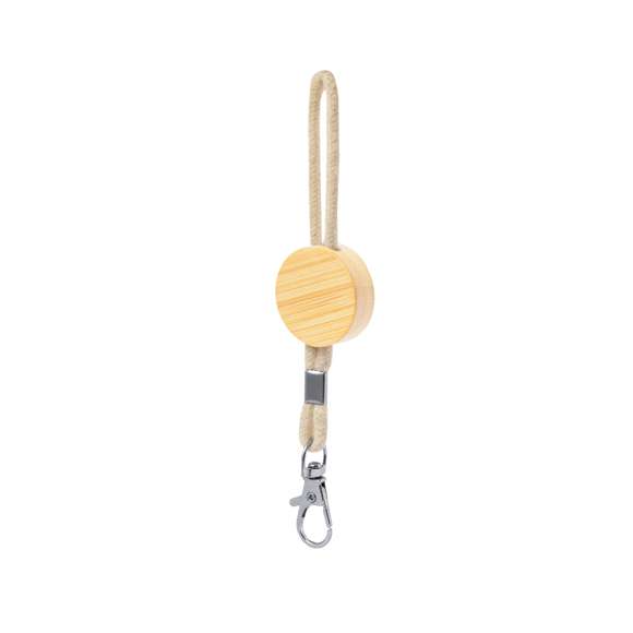 Llavero ecológico fabricado en bambú y con cordón en algodón. Incluye una pieza redonda especial para marcaje y un mosquetón giratorio metálico. Presentado individualmente en bolsa de papel reciclado.Materiales como el bambú fomentan la utilización de materias primas naturales, reduciendo las emisiones contaminantes. Proviene de una planta de gran resistencia y versatilidad, con crecimiento y regeneración rápidos, siendo una excelente alternativa al uso de madera tradicional.