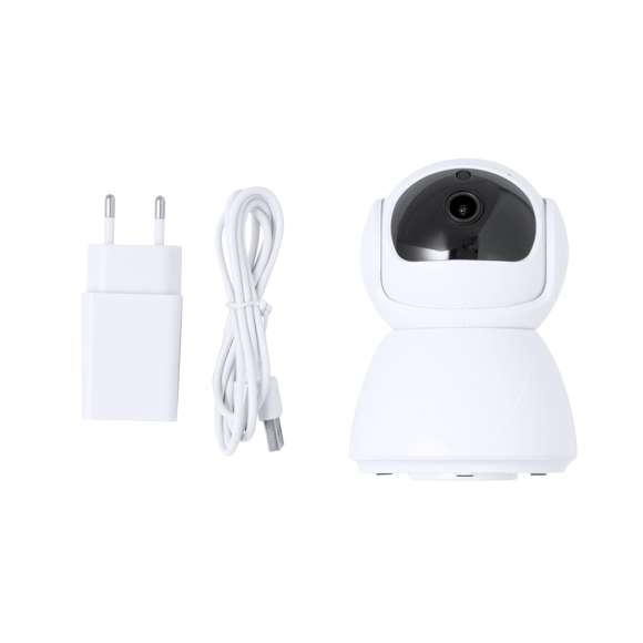 Cámara de seguridad inteligente HD 360° con soporte y fijación para pared. Control y visionado remoto, conexión wifi, sistema de notificaciones push, captura de vídeo y audio en tiempo real, cámara de fotos, altavoz, detector de movimiento con visión nocturna y alarma. Sistema de configuración sencillo, con alimentación AC 220V-240V. Presentada en atractiva caja de diseño, con manual de instrucciones en español e inglés.