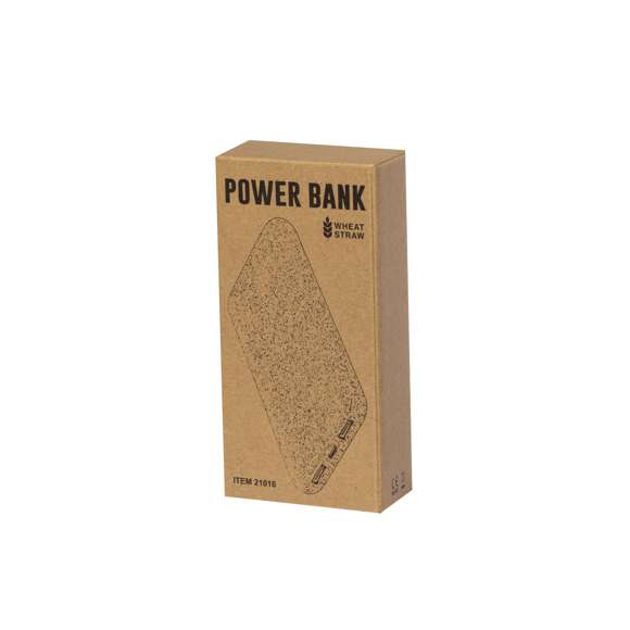 Batería auxiliar externa de 20.000 mAh fabricada en caña de trigo. 2 salidas USB, con conexión Tipo C dual de entrada y salida e indicador LED de estado de carga. Presentado en caja individual de diseño kraft, con manual de instrucciones en español e inglés.Entrada/Salida USB C: 5-12V DC 3-1.5V, PD18WSalidas USB: 5-12V DC 4.5-1.5A, 22.5WLa caña de trigo fomenta la utilización de materias primas naturales, reduciendo así las emisiones contaminantes.Las capacidades mostradas en todas nuestras baterías auxiliares externas son reales, incorporando todas ellas baterías de grado A y no recicladas, con una vida útil de al menos 500 ciclos de carga y según normativa CE.Además, están fabricadas conforme a los estándares RoHS y en cumplimiento con los siguientes requisitos de seguridad:Sistema de protección contra sobrecarga del power bank.Sistema de protección contra descarga completa que proporciona una mayor durabilidad del power bank.Sistema de bloqueo para evitar cortocircuitos.Sistema de transferencia de carga constante, acorde con la capacidad del dispositivo de destino.