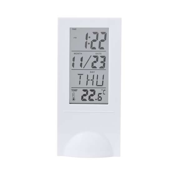 Estación meteorológica fabricada en resistente ABS, con sensor de temperatura. Función de hora (12/24), calendario, alarma y día de la semana. Con base soporte y botones de control traseros. Alimentación a pilas (2xAAA no incluidas) y presentada en atractiva caja de diseño kraft. Disponible manual de instrucciones en español e inglés.